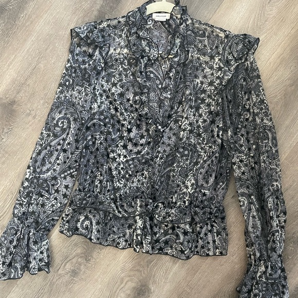 Zadig & Voltaire Tuya Star Pattern Ruffle Sleeve Blouse Top Women’s Size L Large - Picture 6 of 10